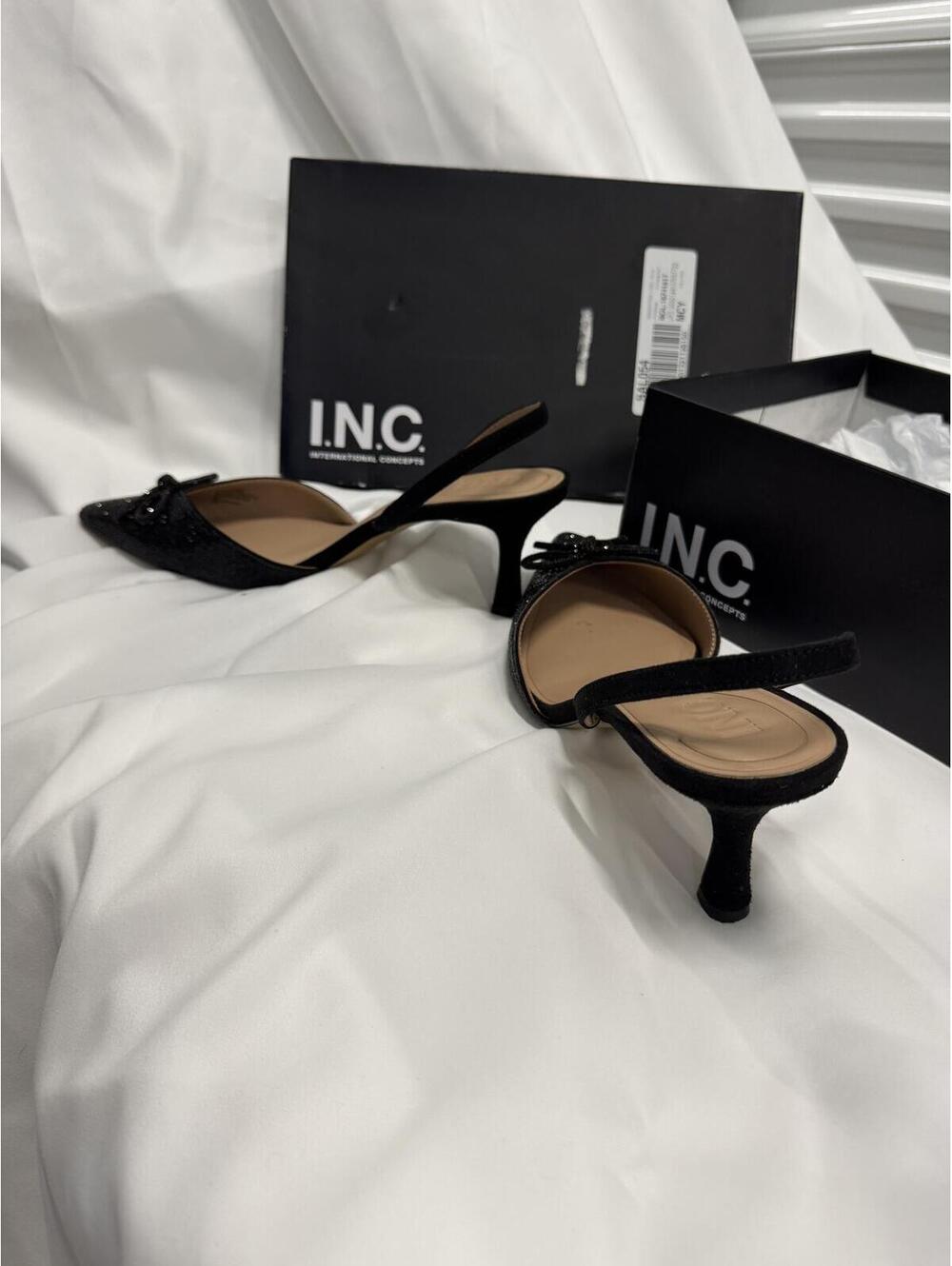 I.N.C. International Concepts Black Slingback Kitten Heel Pumps with Bow Detail - Picture 4 of 7